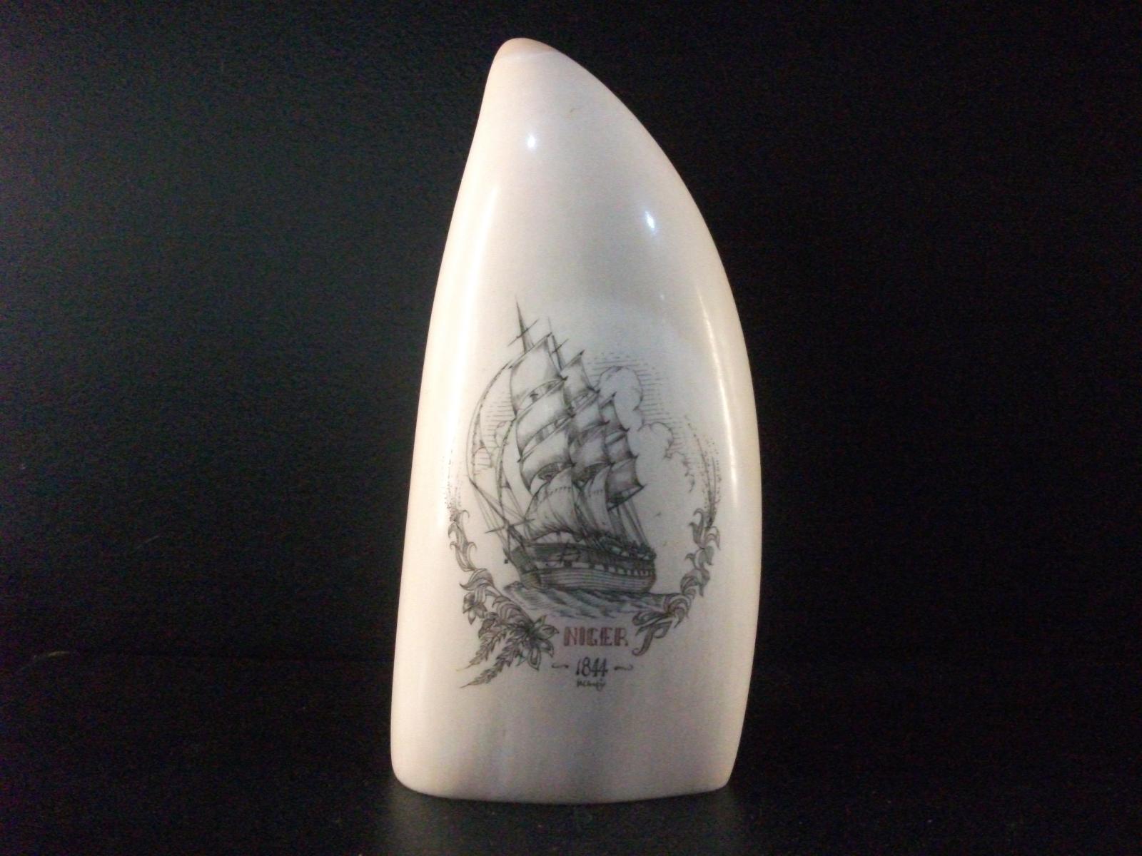 Scrimshaw of historic whaling ship 'The Niger 1844'.