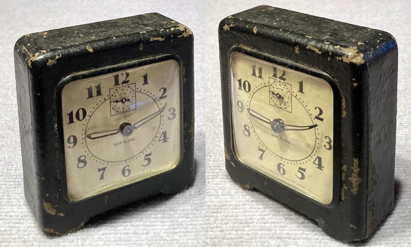 Angled view of front of War Alarm clock 