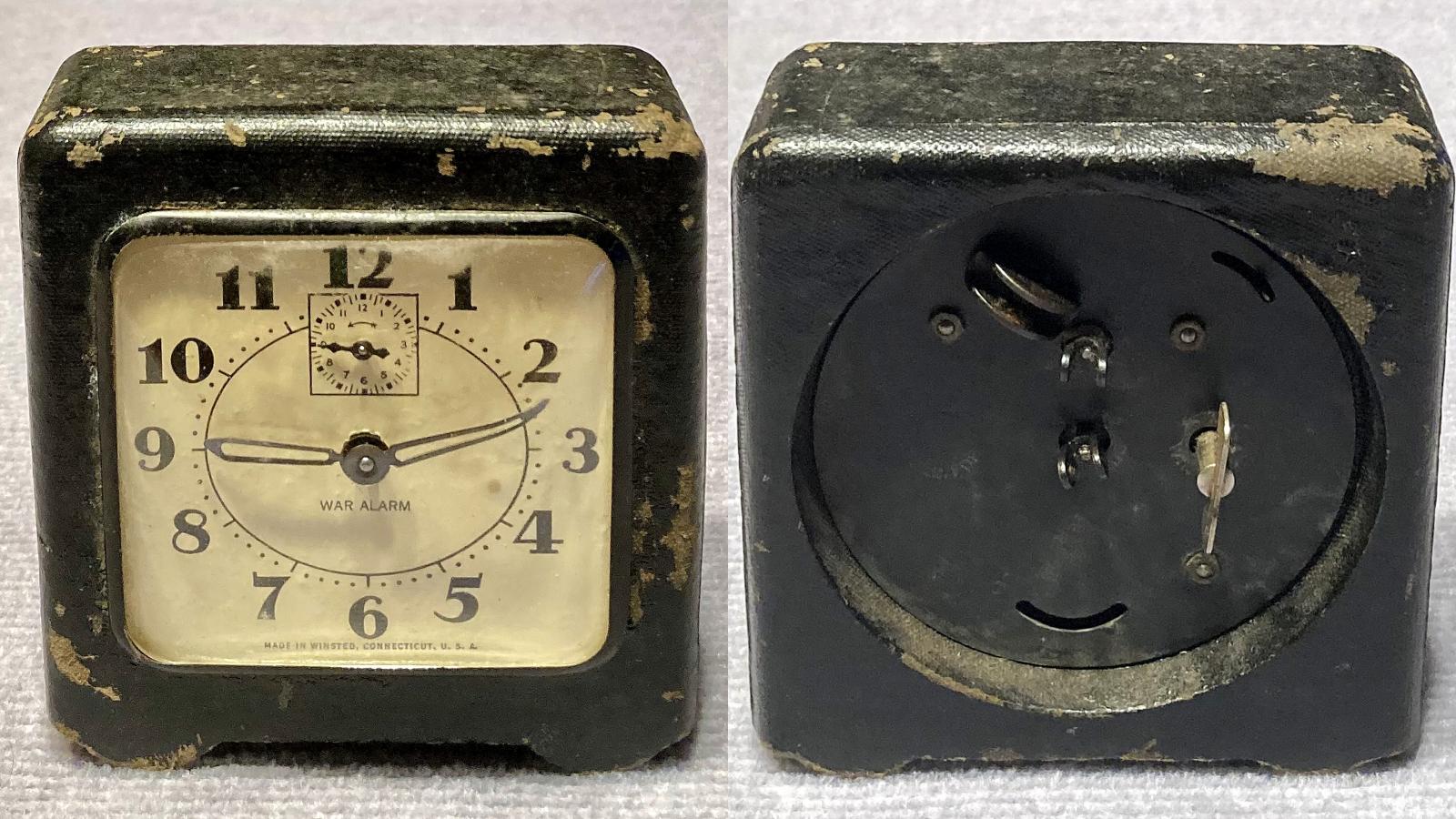 WWII era War Alarm clock - front and back from side