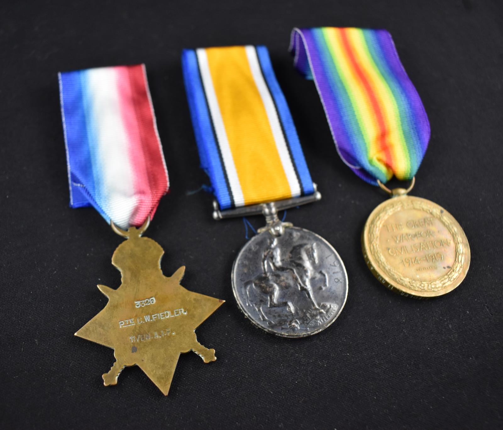 First World War Medal Group to Private Charles William FIEDLER, 3326