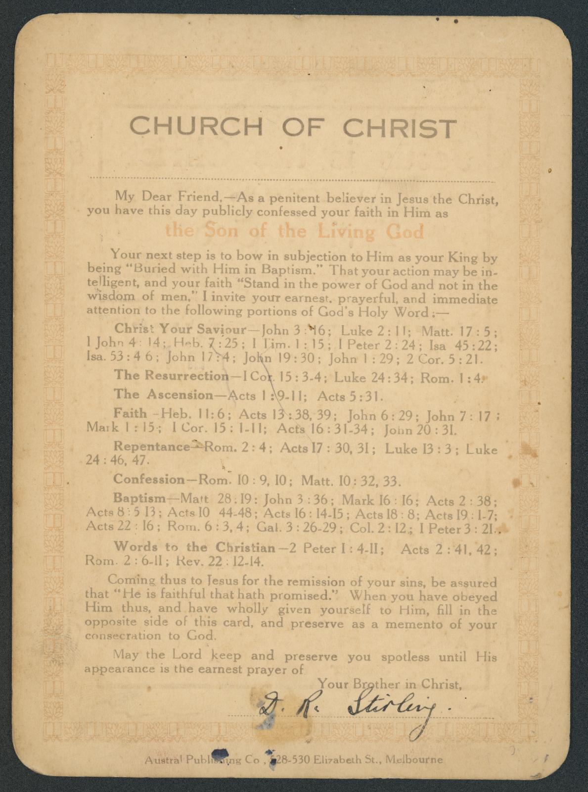 Baptism Card of Charles William FIEDLER