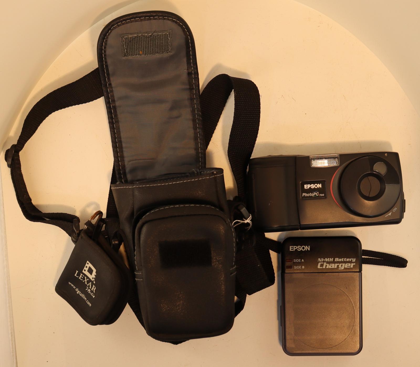 View of Epson Photo PC 700 Camera, Charger and Case