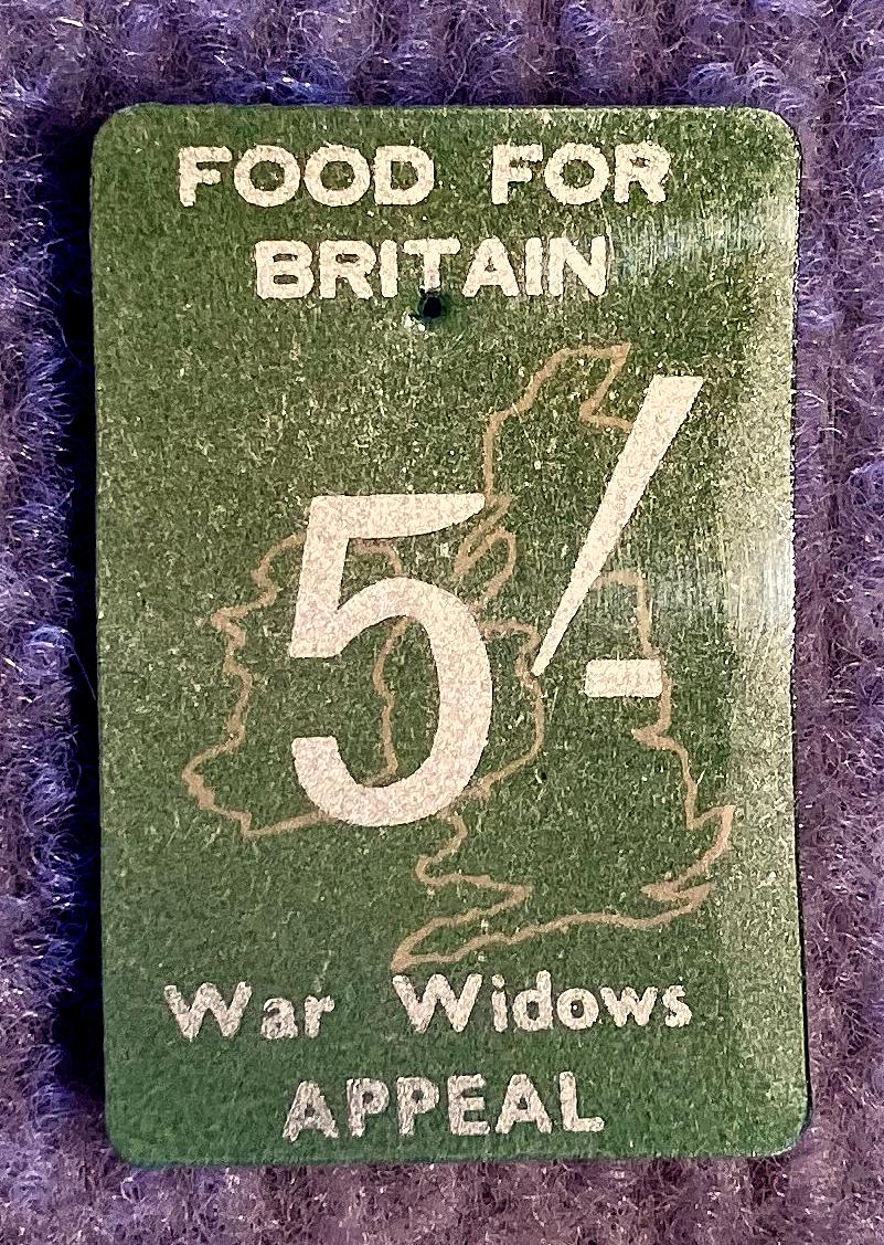 Food for Britain War Widows Appeal celluloid fundraising pin