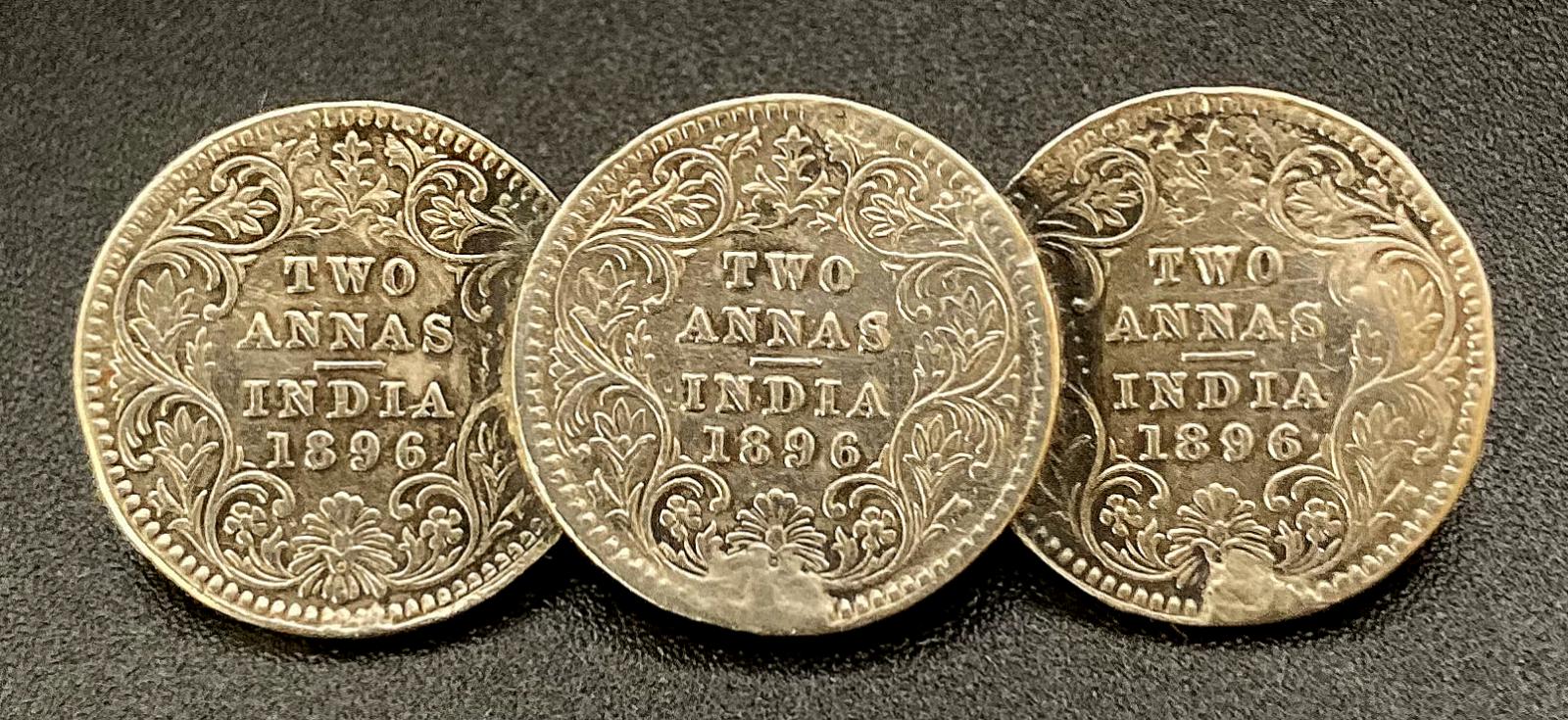 Sweetheart brooch made from three Indian Two Annas coins - 1896
