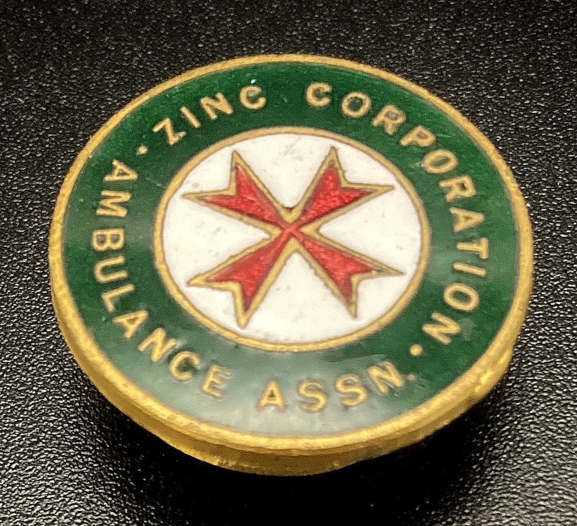 Other angled view of Zinc Corporation Ambulance Association enamel badge