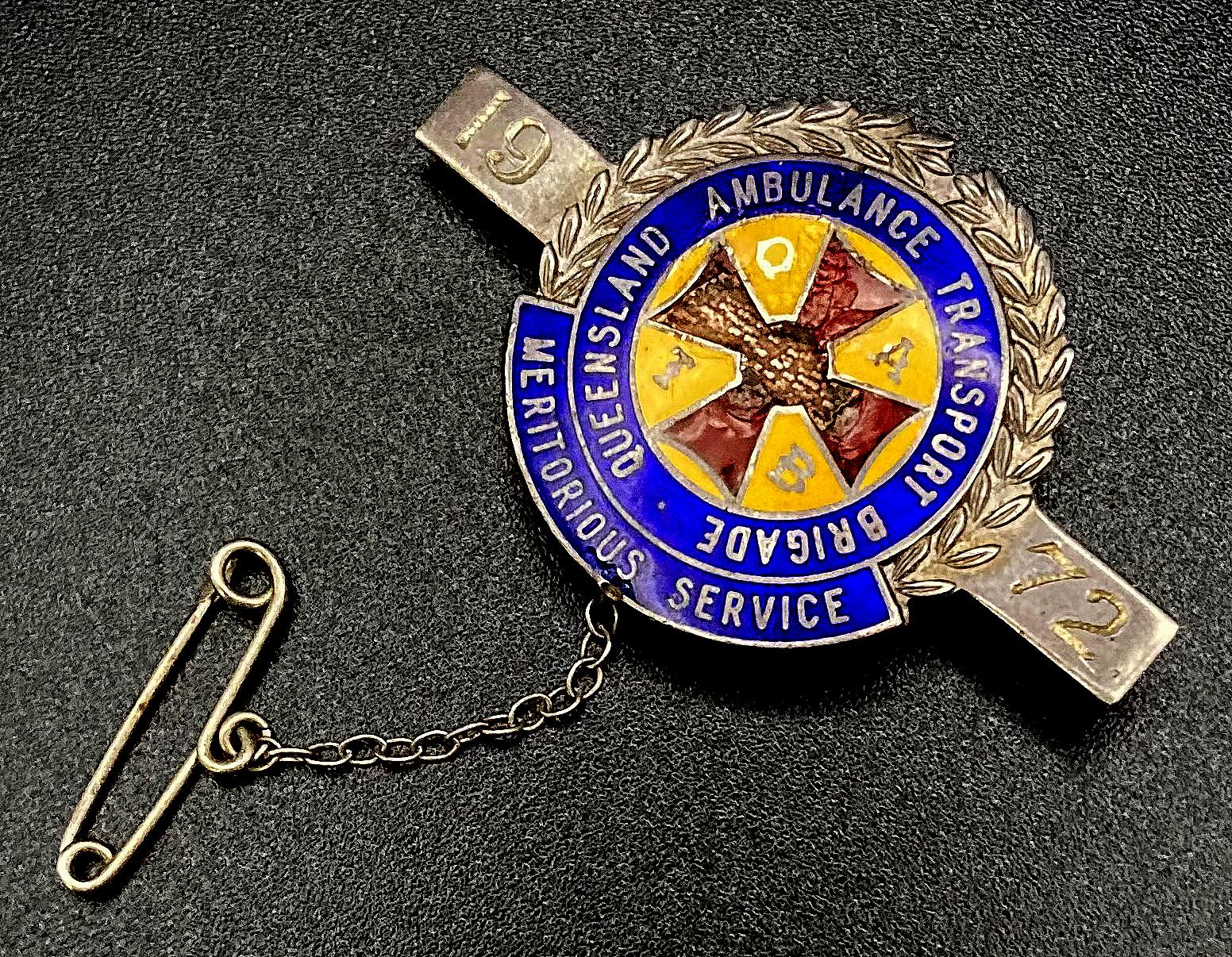 Other angled view of Queensland Ambulance Transport Brigade meritorious service badge