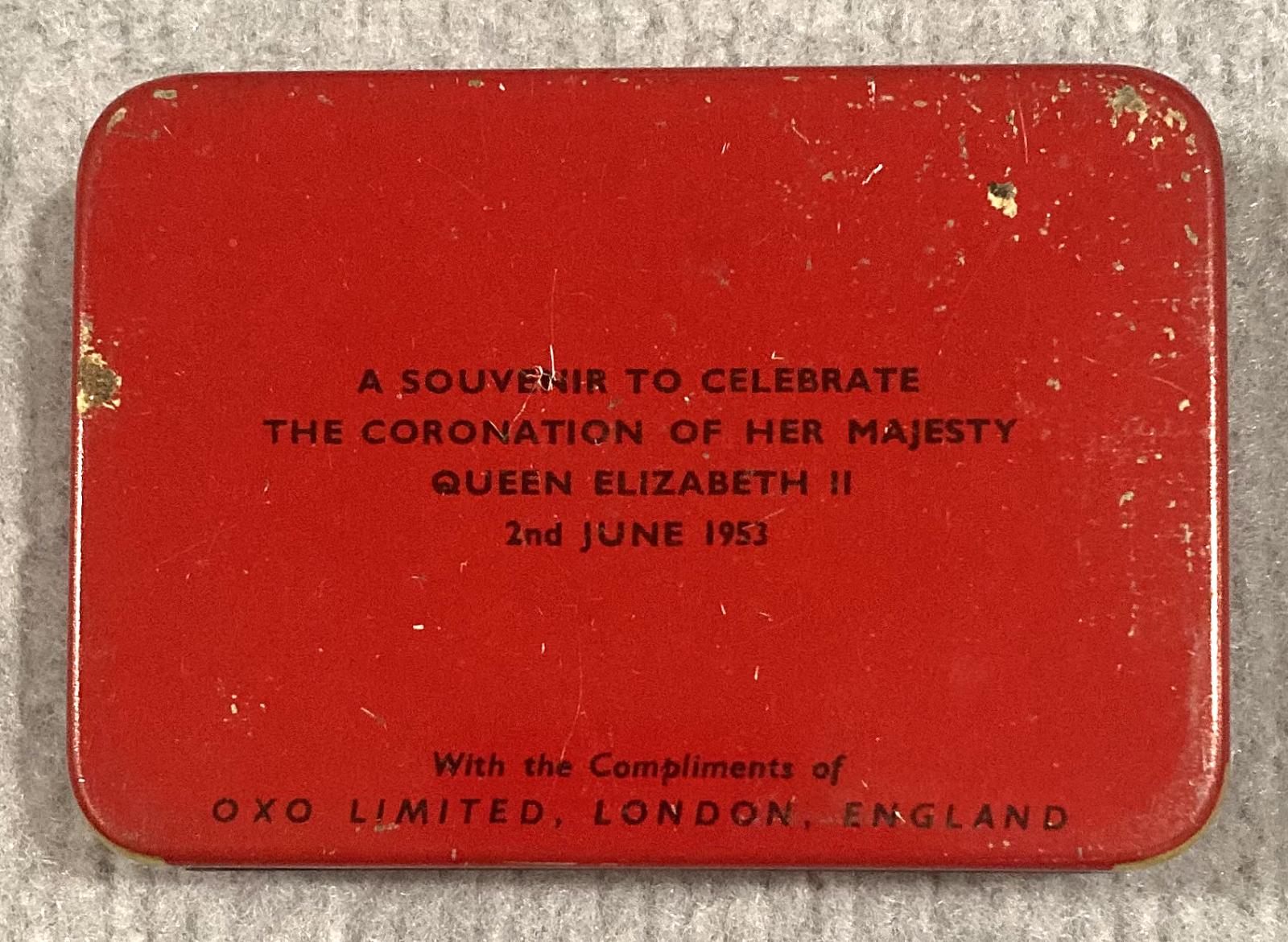 Underside of souvenir tin - Coronation of Queen Elizabeth II (1953)