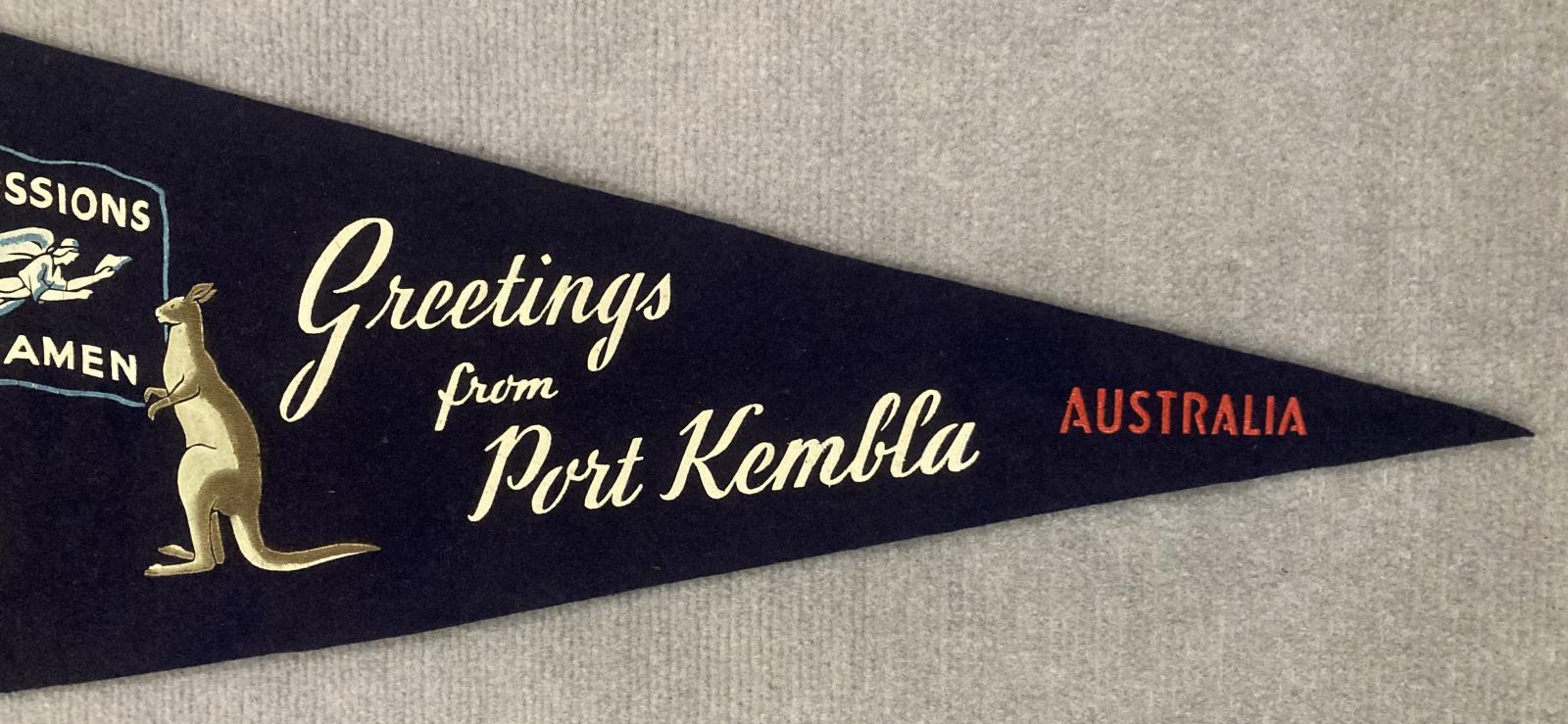 Close up of right end of souvenir felt naval pennant  - The Missions to Seamen