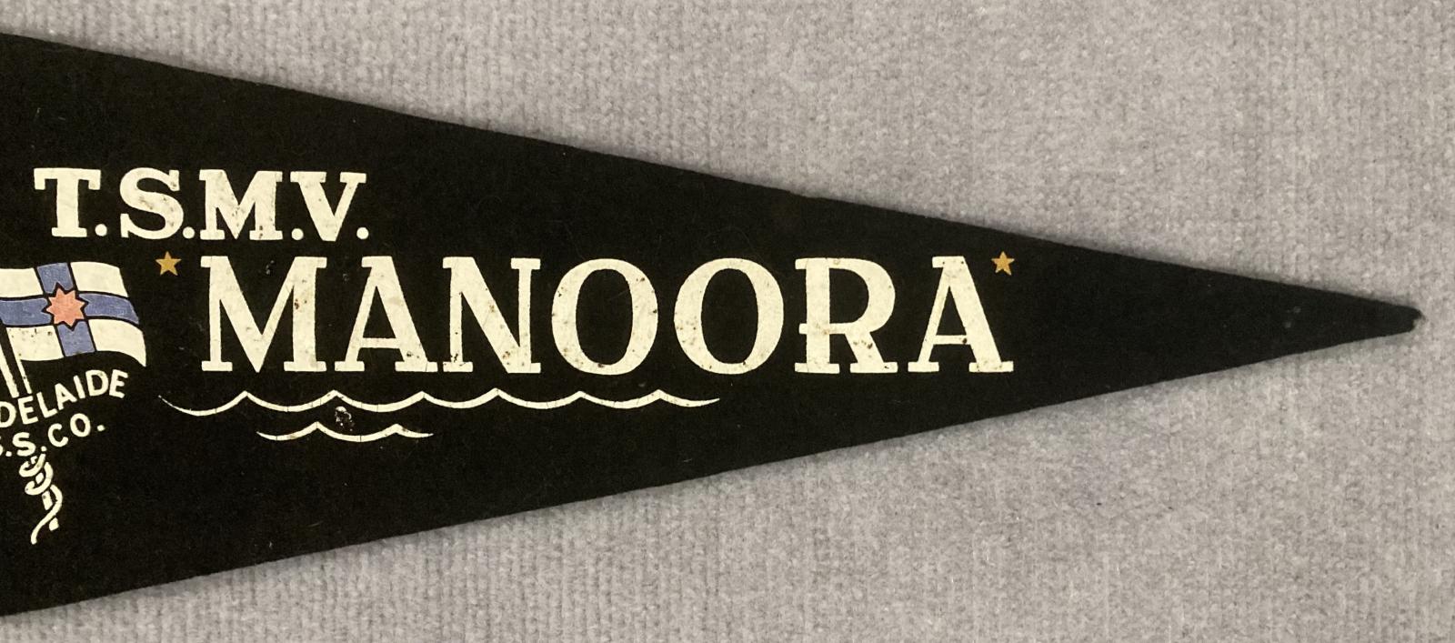 Close up of right end of souvenir felt pennant  - TSMV Manoora