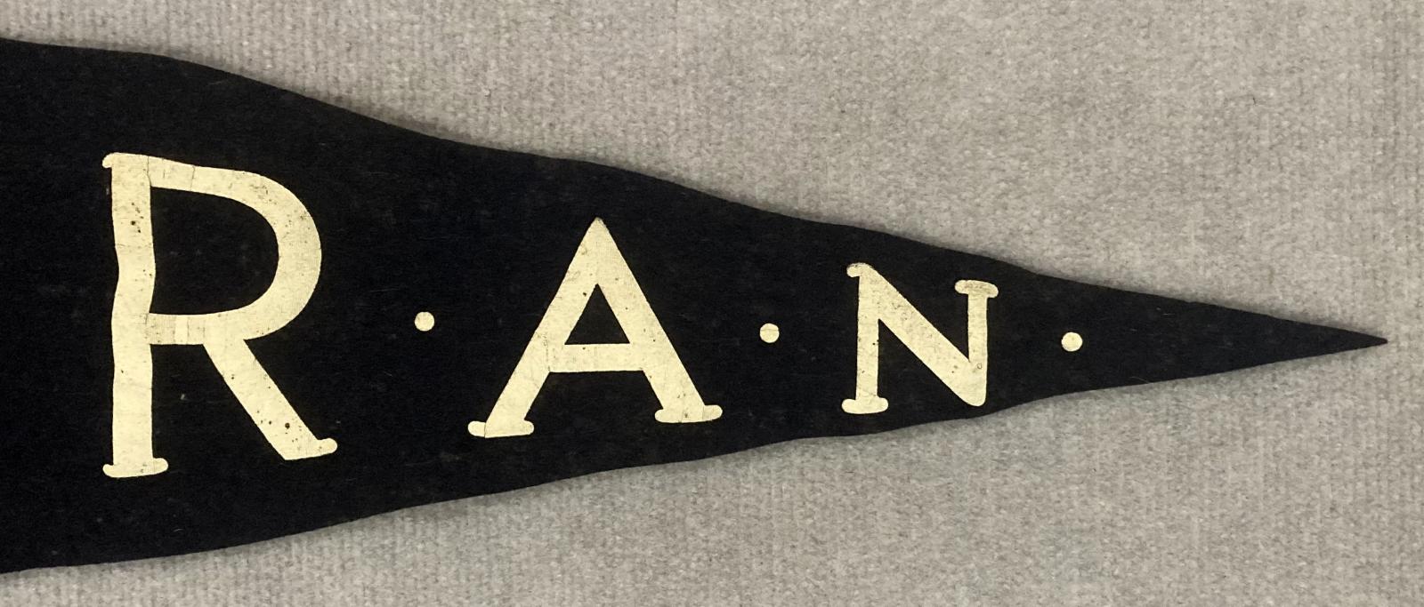Close up of right end of souvenir felt naval pennant - Royal Australian Navy (RAN)