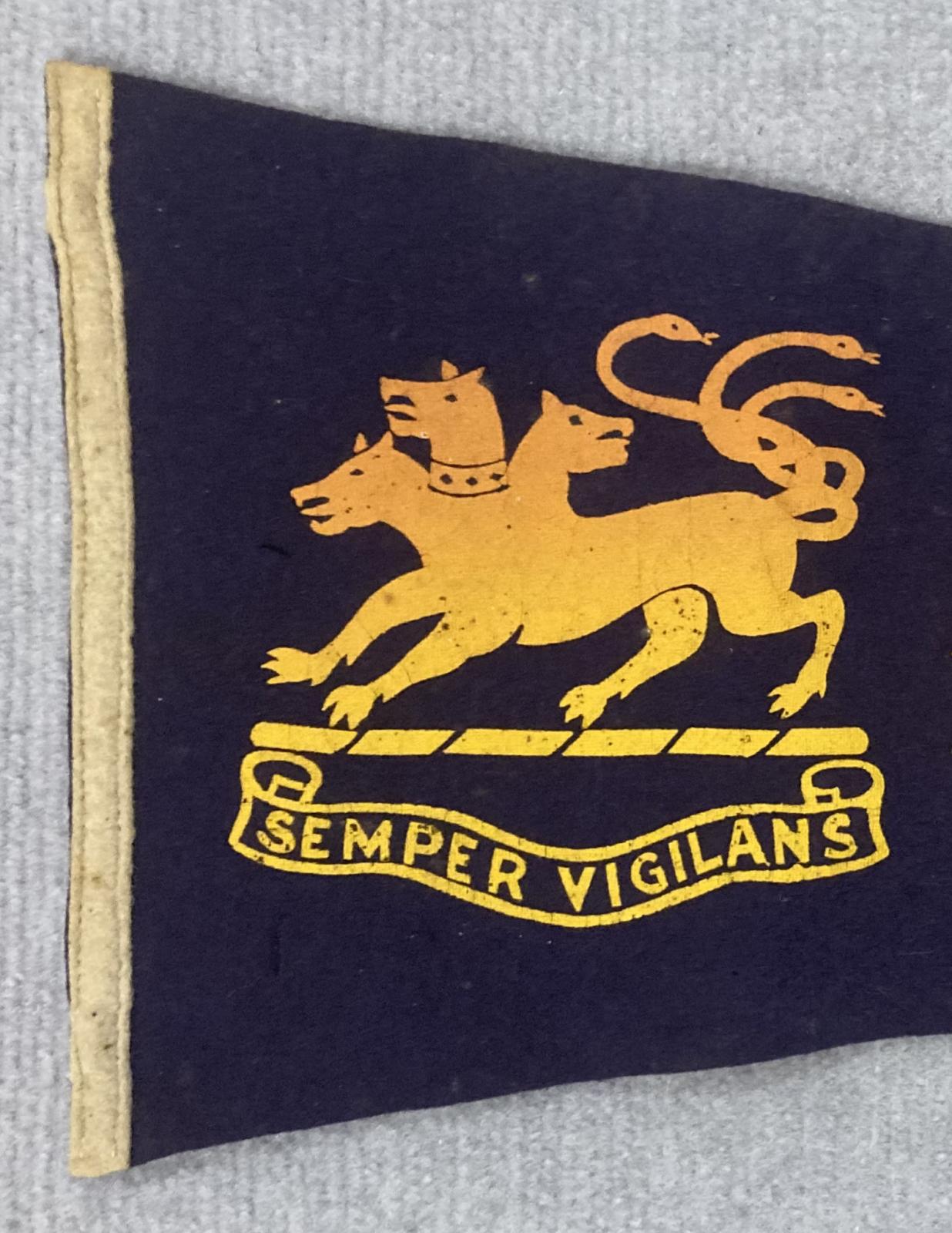 Close up of left side of souvenir felt naval pennant - HMAS Cerberus - 1