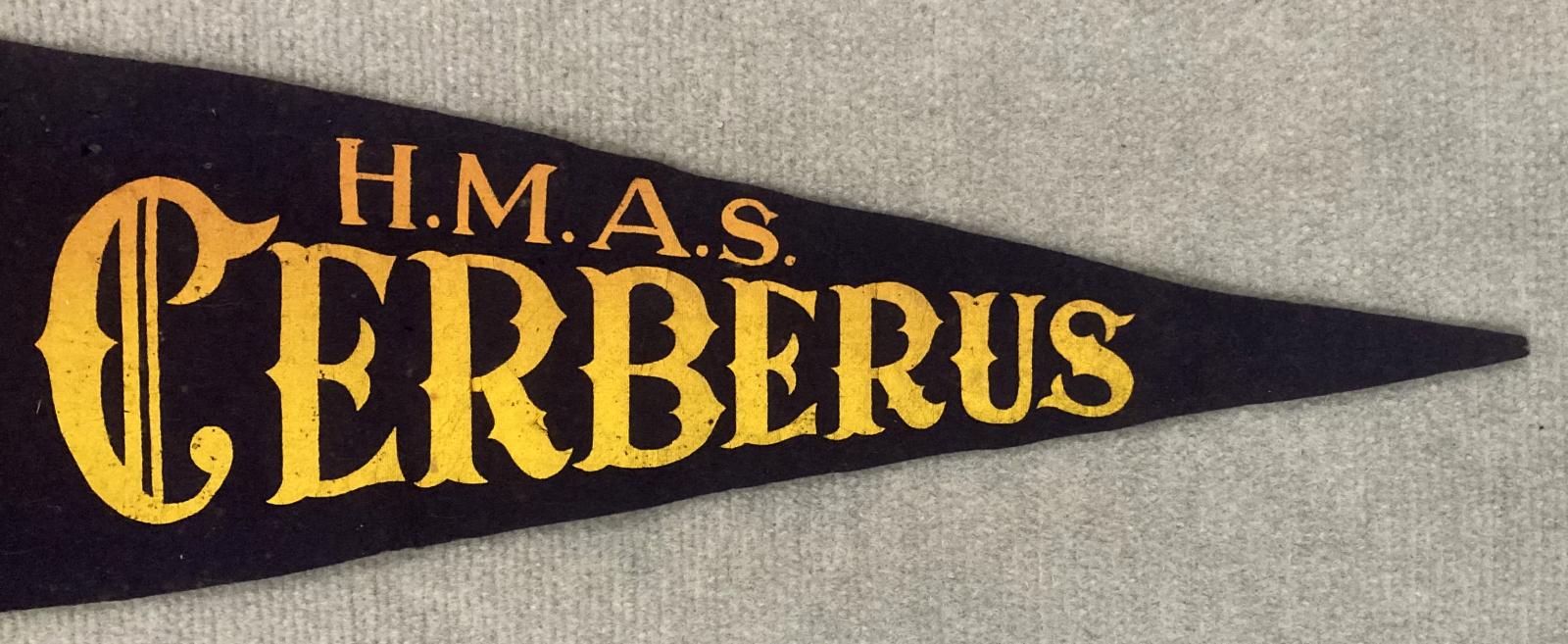 Close up of right side of souvenir felt naval pennant - HMAS Cerberus - 1