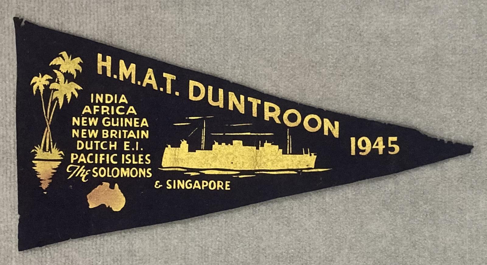 Souvenir felt naval pennant - HMAT Duntroon