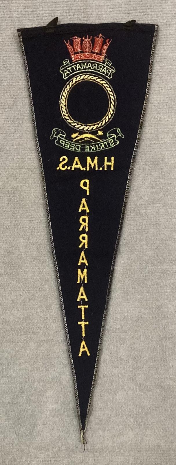 Reverse of souvenir felt naval pennant - HMAS Parramatta