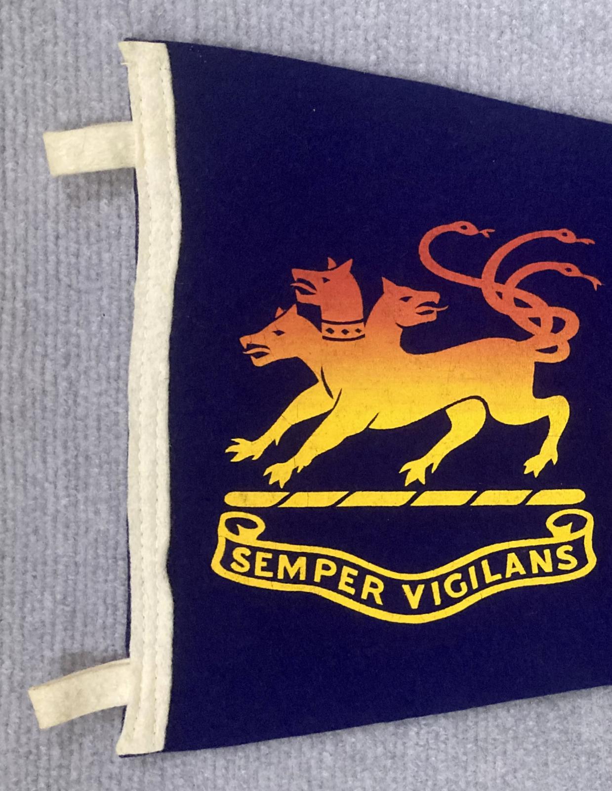 Close up of left side of souvenir felt naval pennant - HMAS Cerberus - 2