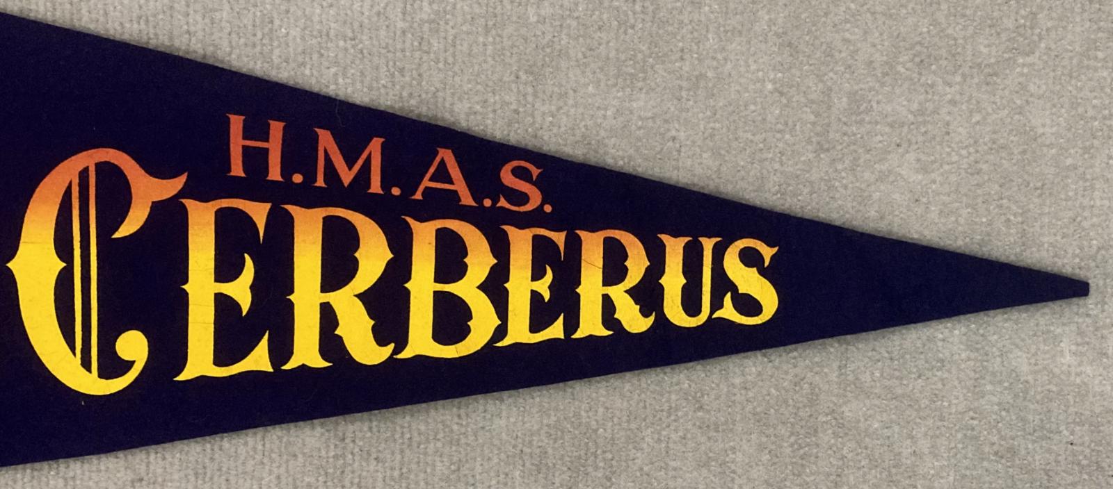 Close up of right end of sClose up of right end of souvenir felt naval pennant - HMAS Cerberus - 2