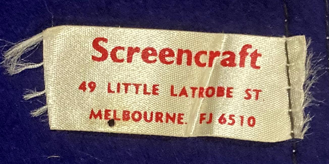 Close up of tag on reverse of souvenir felt naval pennant - Women's Royal Australian Naval Service (WRANS)