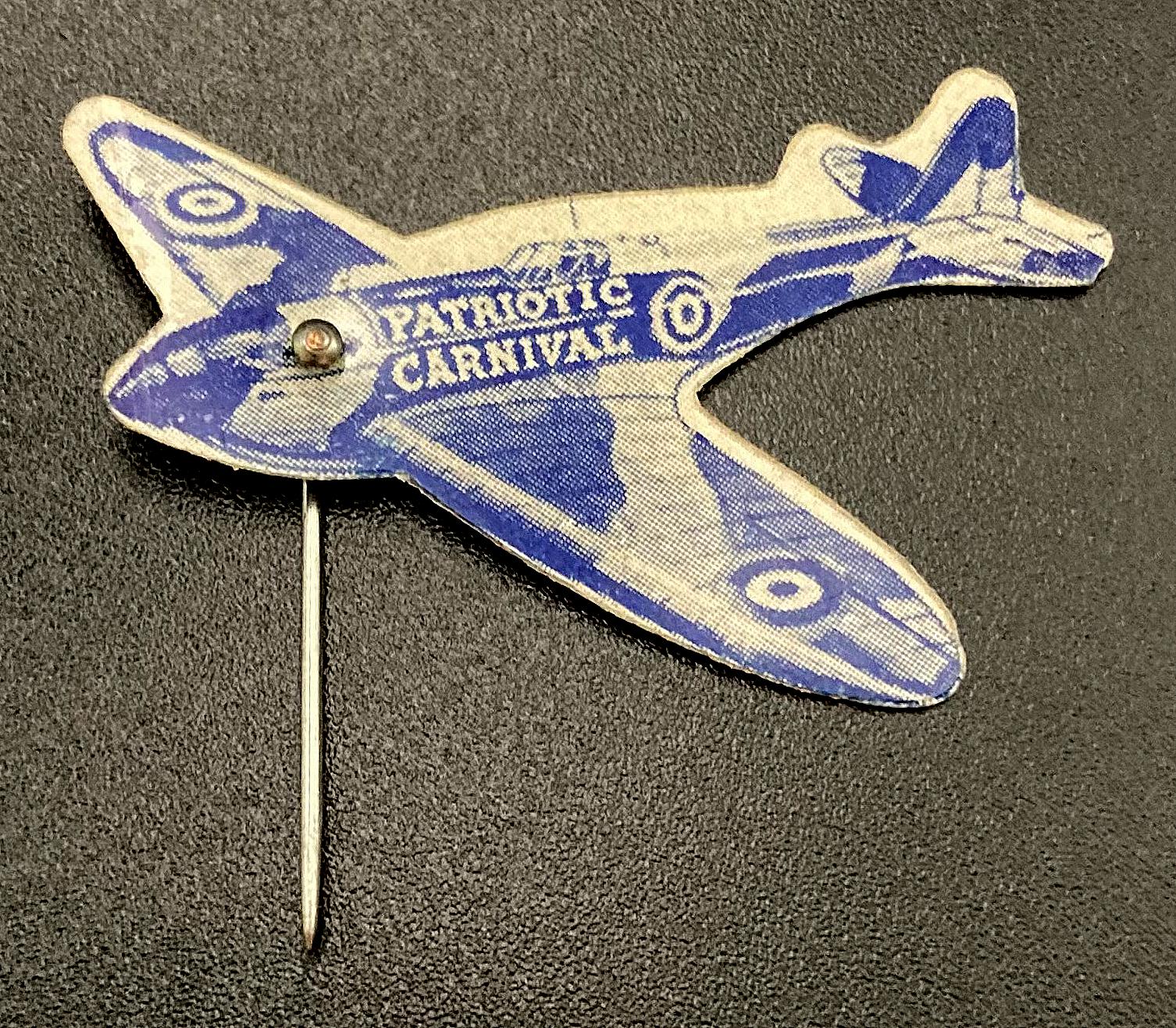 Patriotic Carnival celluloid fundraising pin - plane