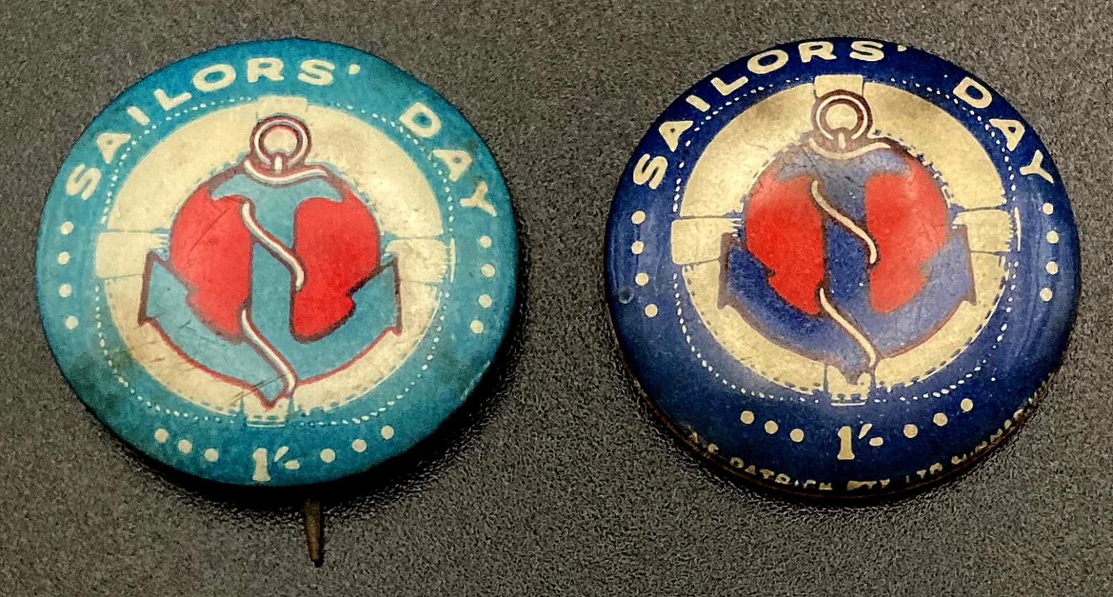 Sailors' Day fundraising buttons - light blue and dark blue