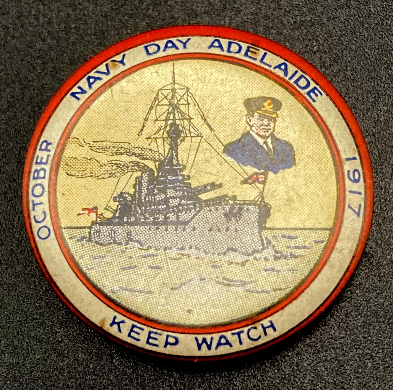 Navy Day Adelaide fundraising button - October 1917