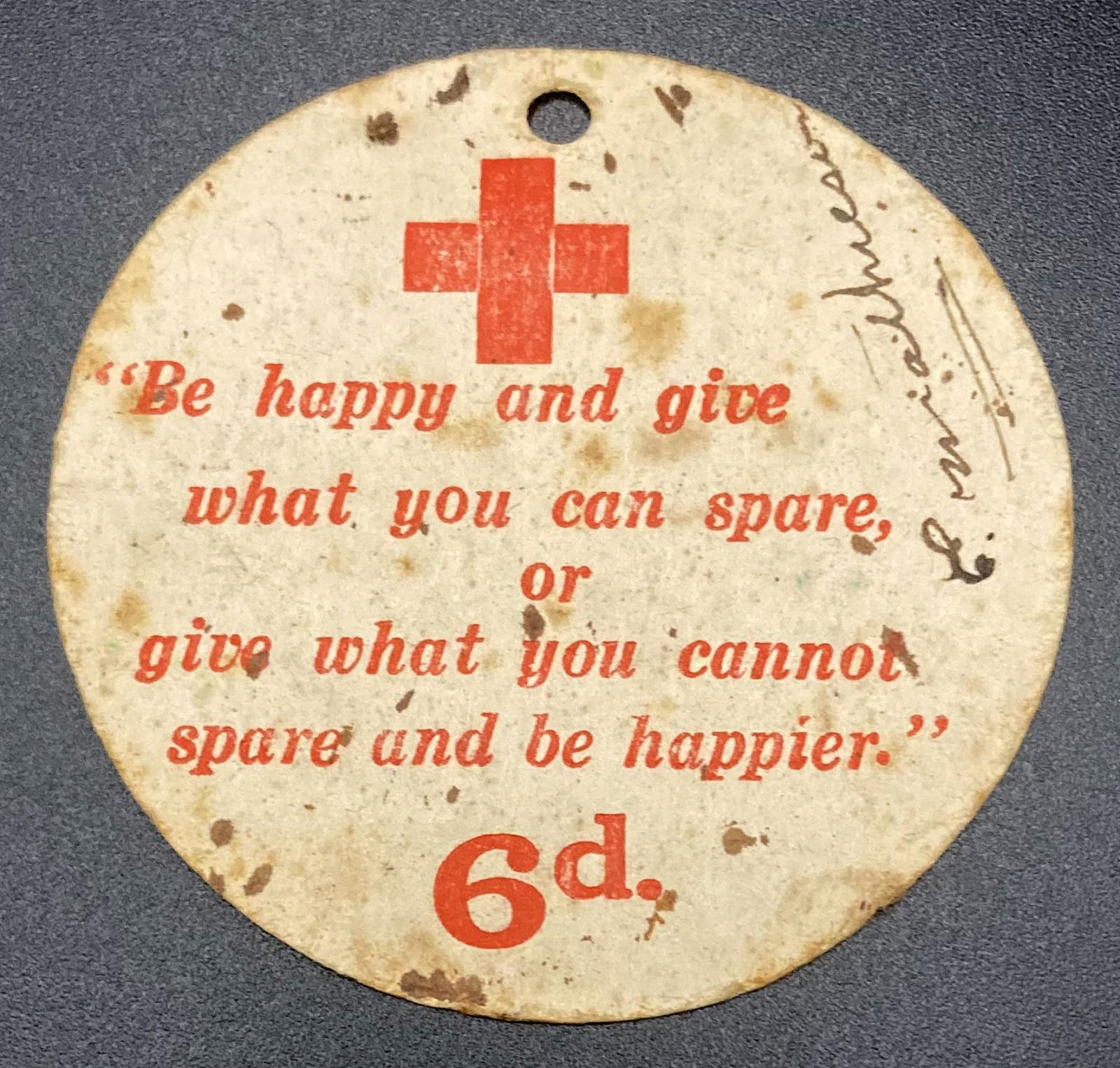 Reverse of WWII era Australian Red Cross fundraising tag - Sacrifice Day