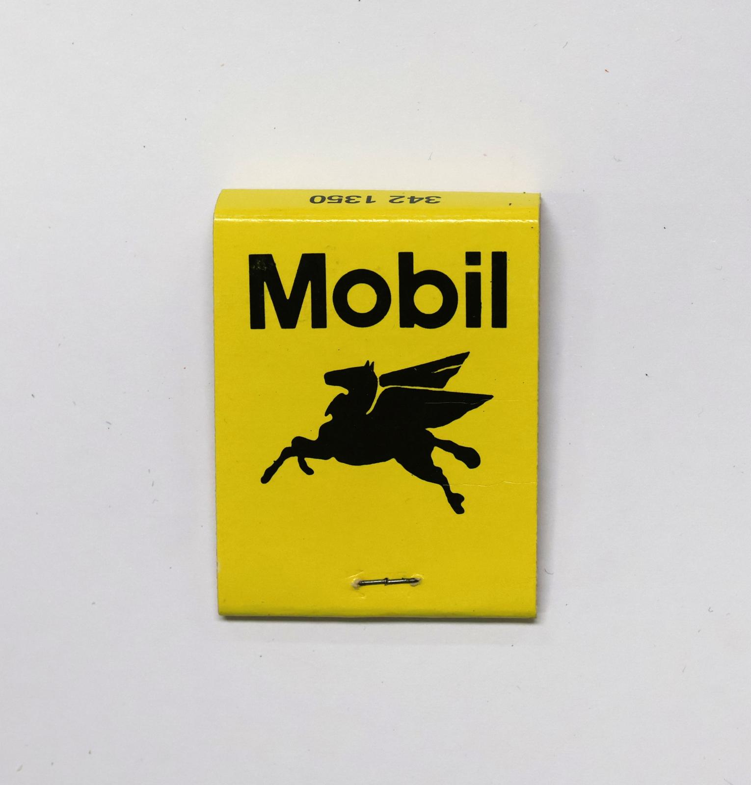 Rectangular shaped matchbook with yellow background with black text. The front of the matchbook has text and the back has the silhouette of a Pegasus.