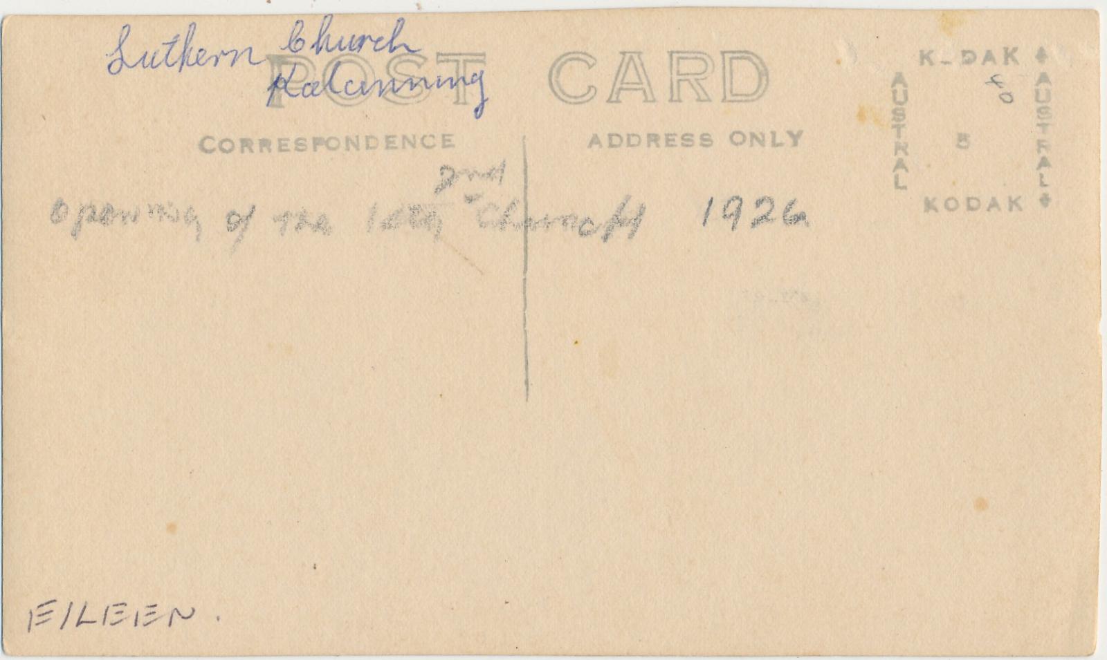 Back of postcard of Lutheran Church