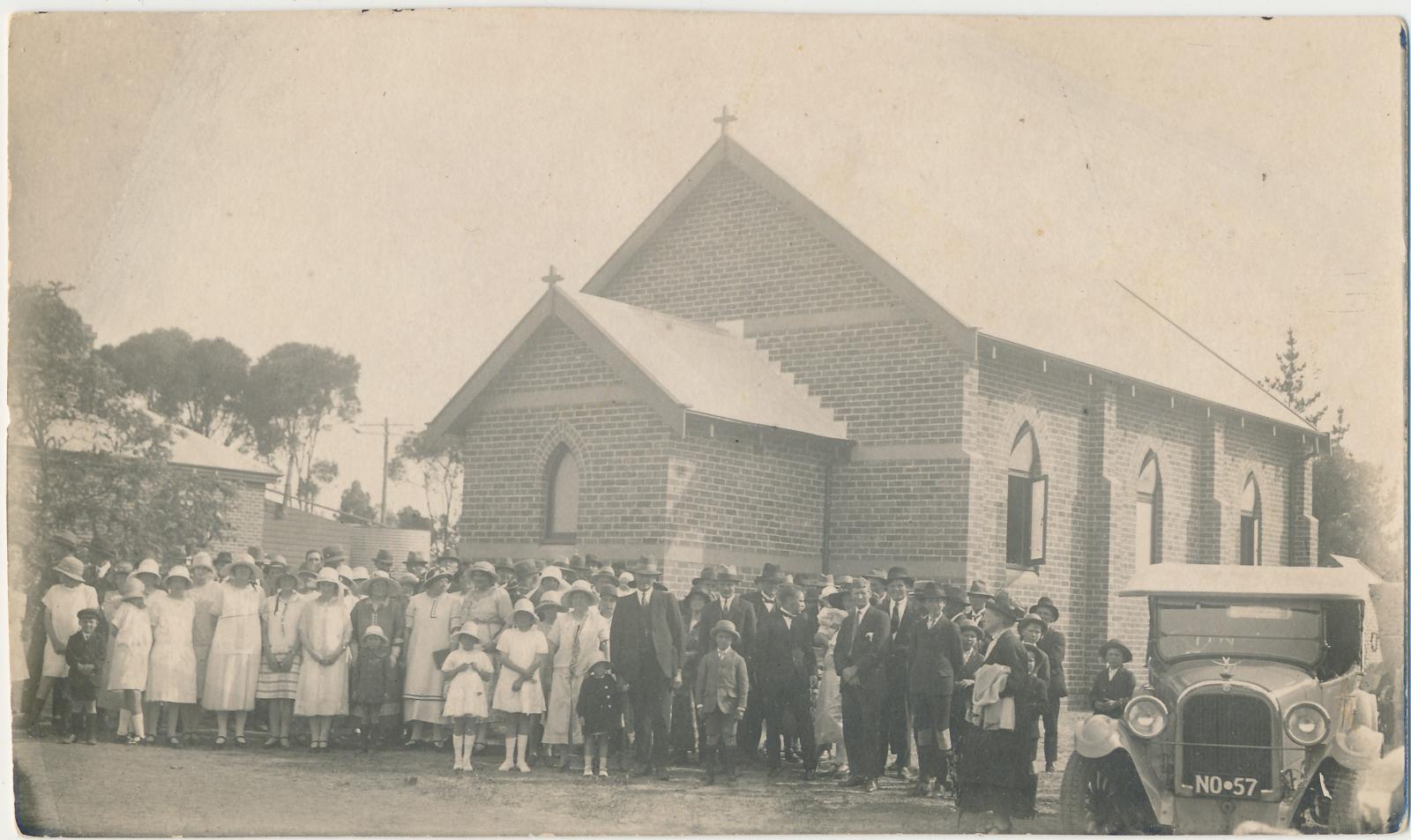 Front of postcard of Lutheran Church