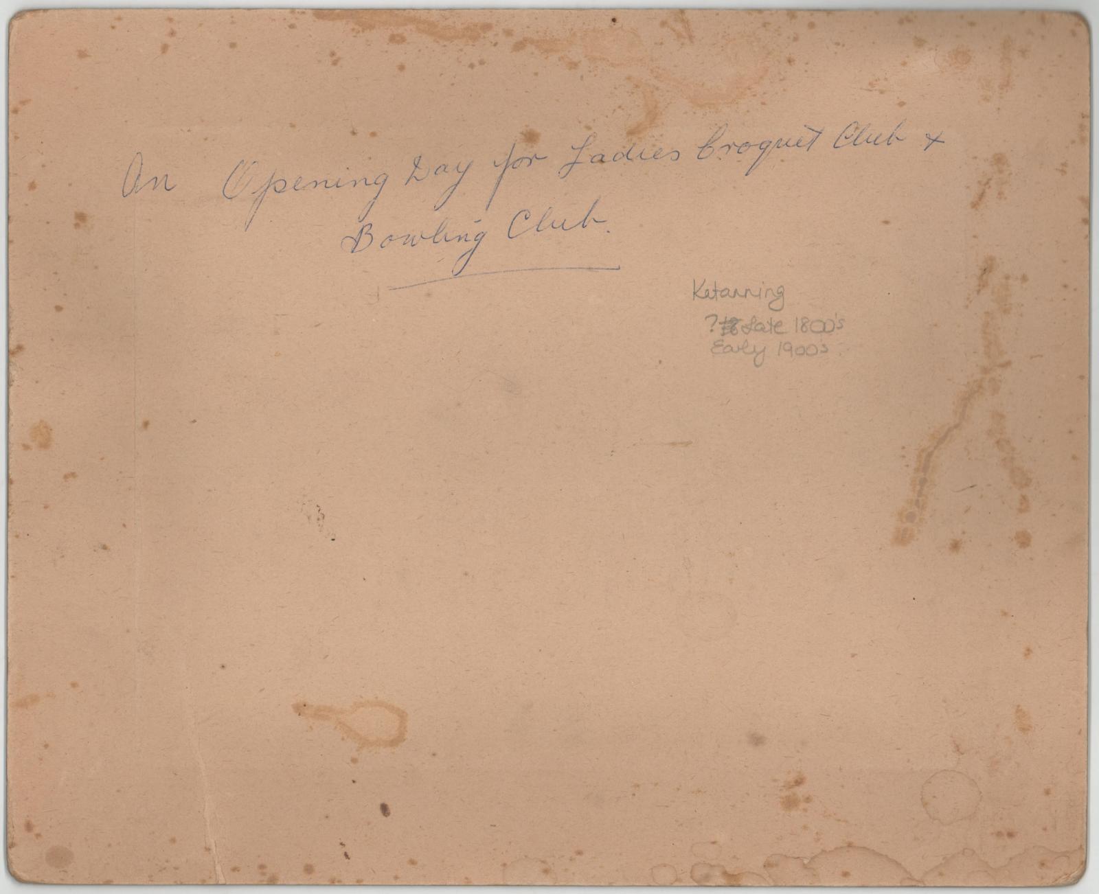 Back of photograph of Katanning Croquet and Bowls Club