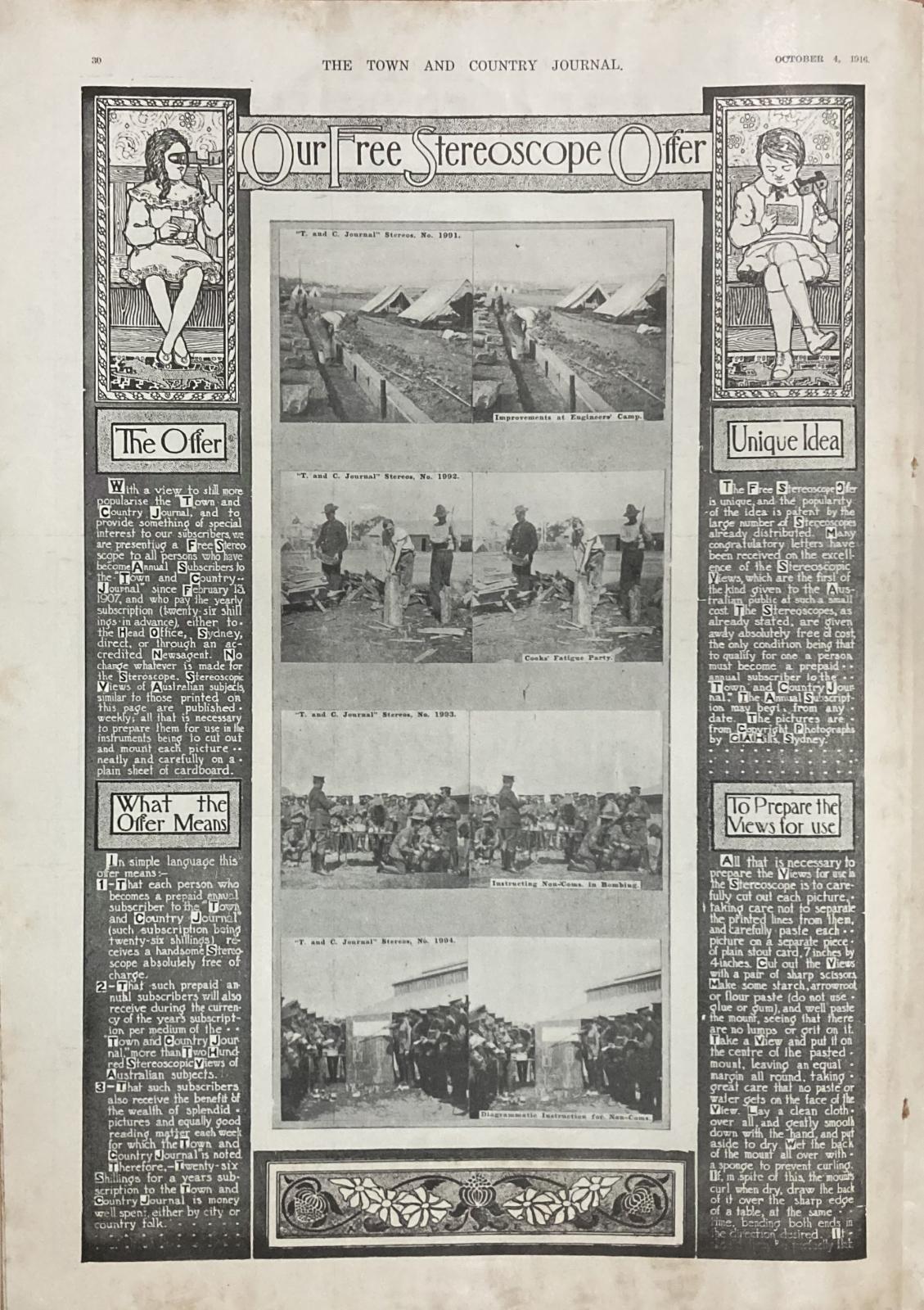Advertisement for free stereoscope from 'The Town and Country Journal'