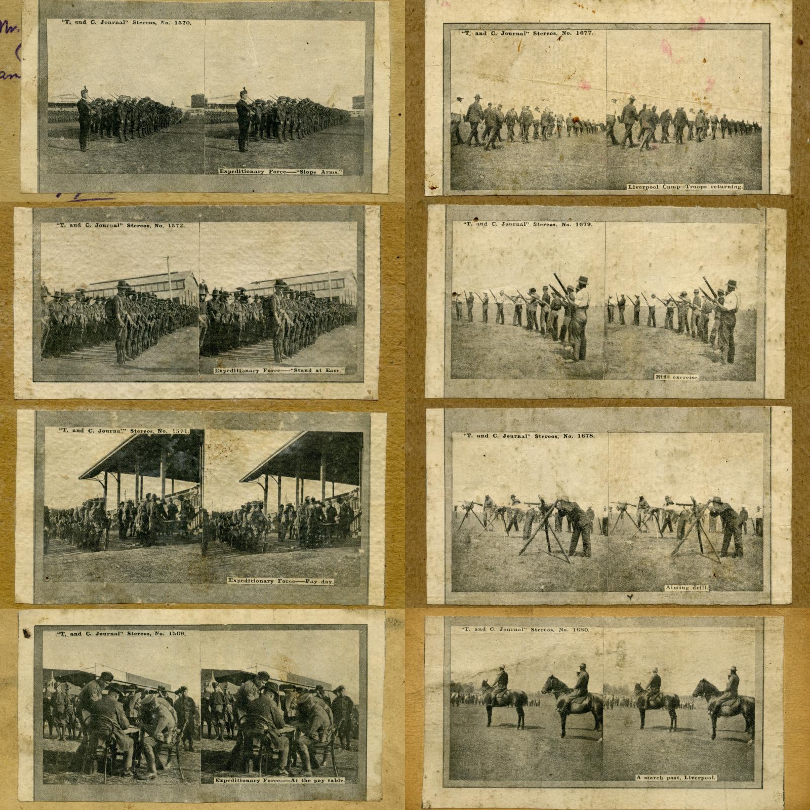 Collage of stereoview cards featuring Expeditionary Force and Liverpool Camp