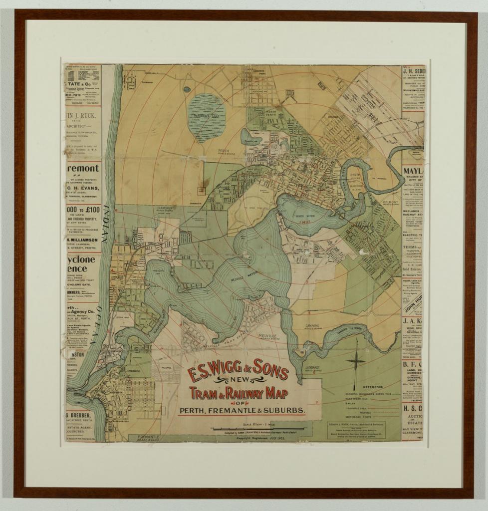 MAP - RAIL AND TRAM ROUTES - PERTH AND FREMANTLE 1903