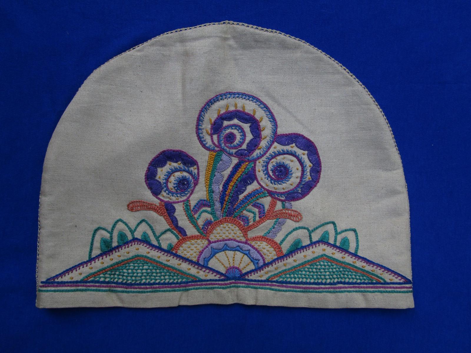 Embroidered tea cosy reverse