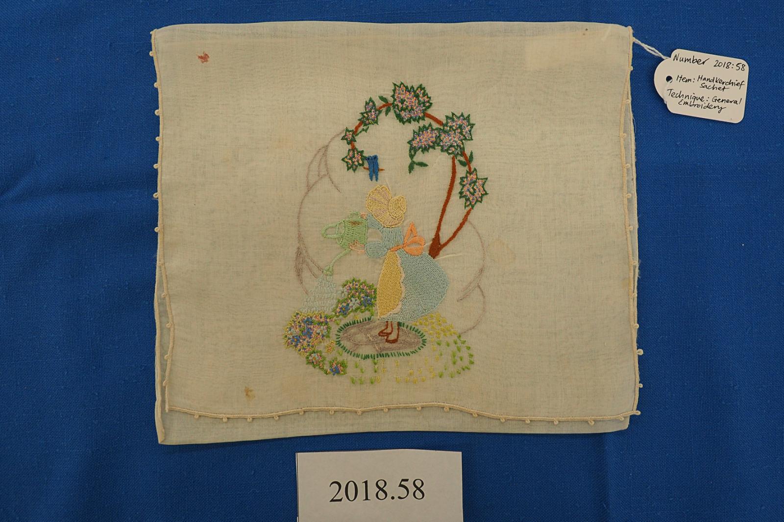 Embroidered handkerchief sachet