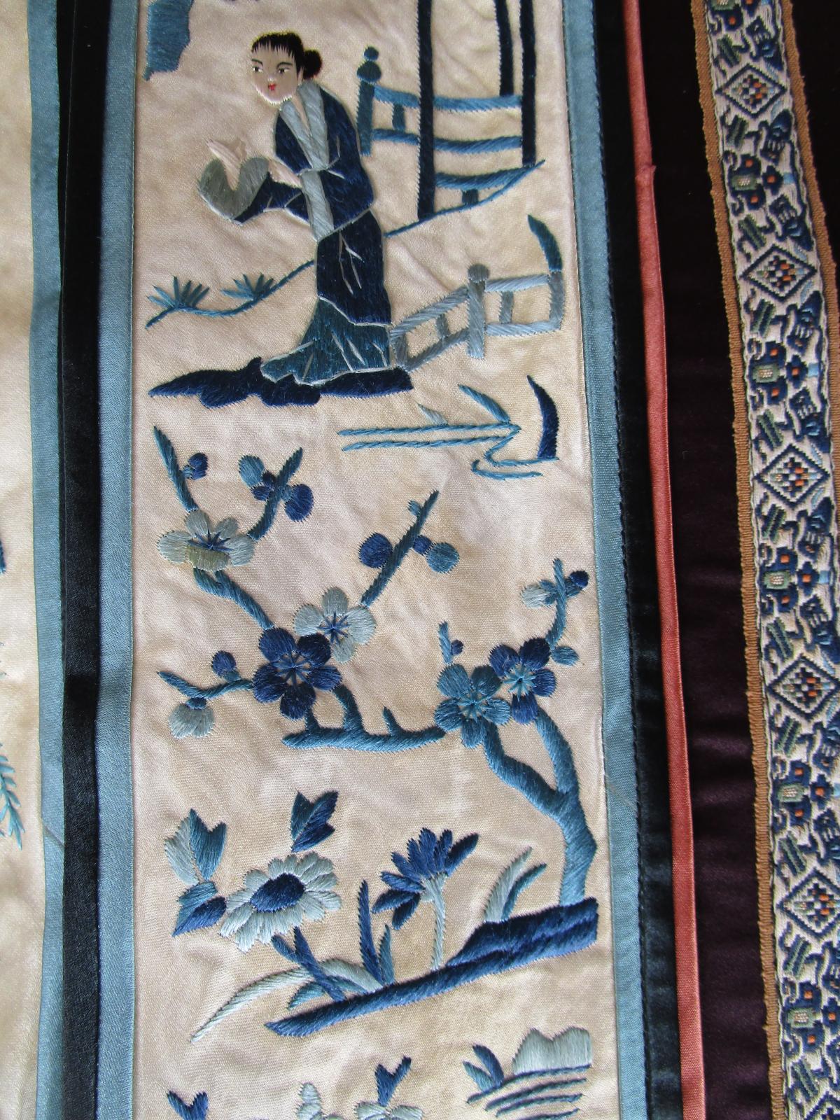 Chinese jacket prunus and lady detail