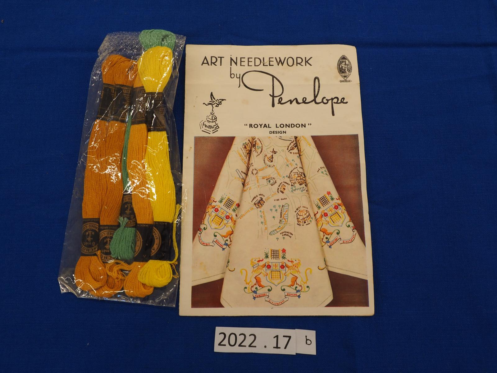 Stamped linen instructions and thread