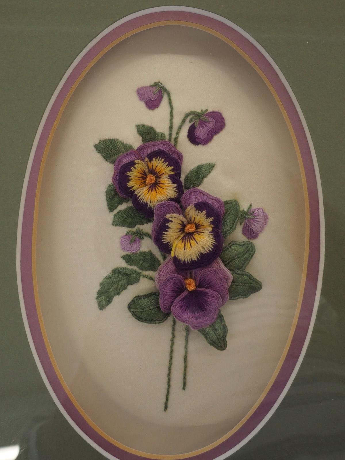 Stumpwork picture of pansies