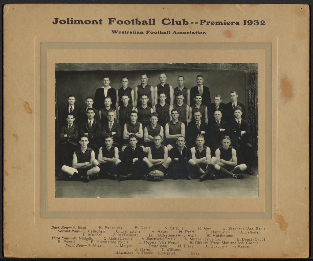 PHOTOGRAPH: JOLIMONT FOOTBALL CLUB, PREMIERS, 1932 | Collections WA