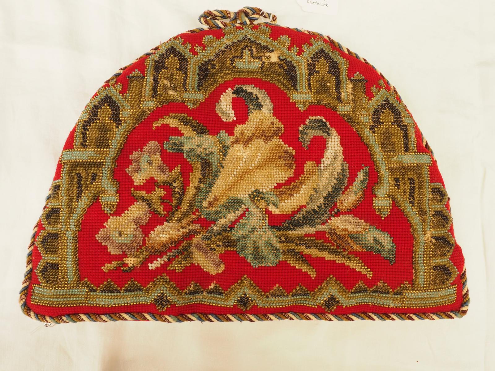 Beadwork and cross stitch tea cosy