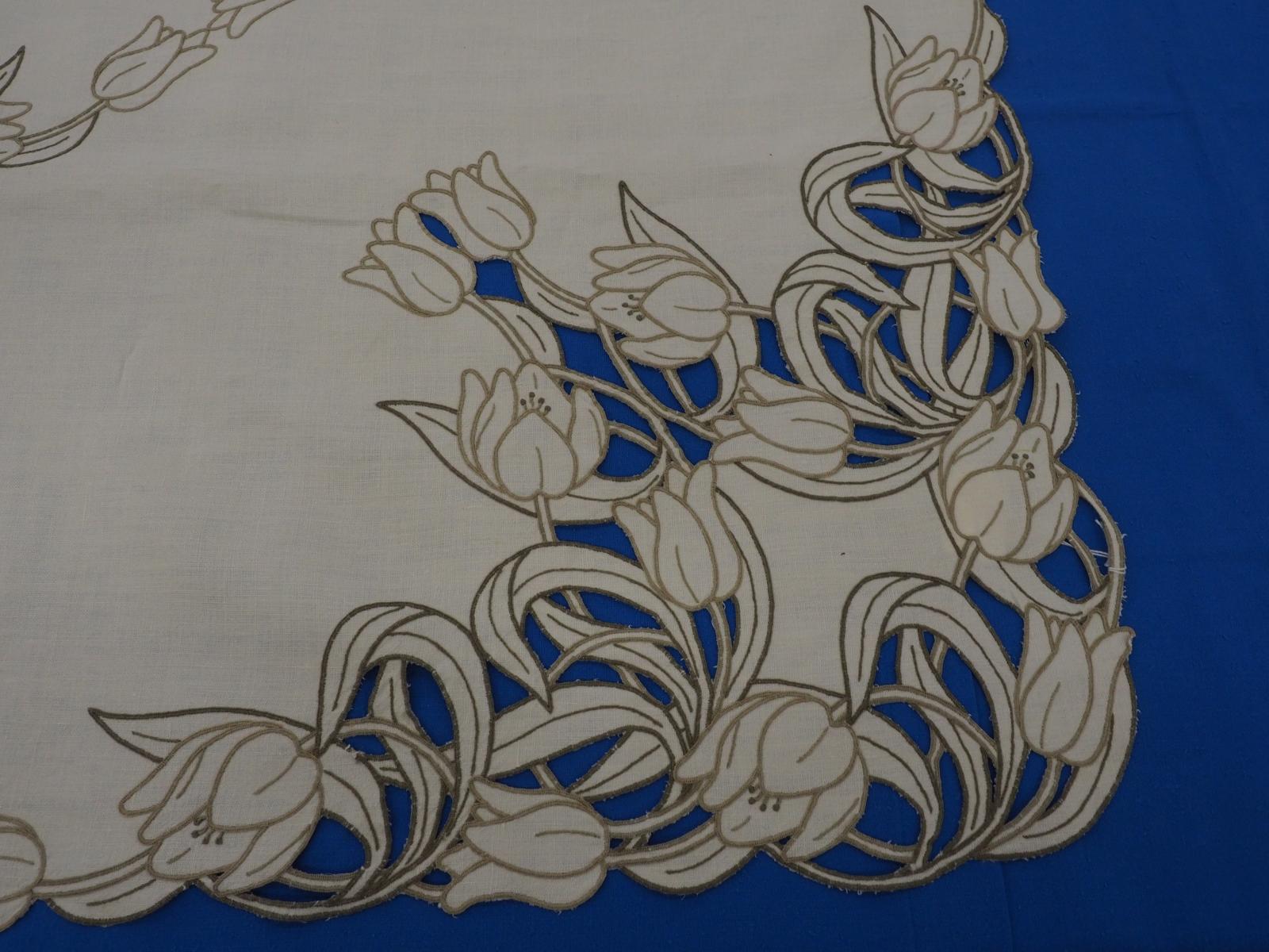 Detail of cutwork on tea cloth
