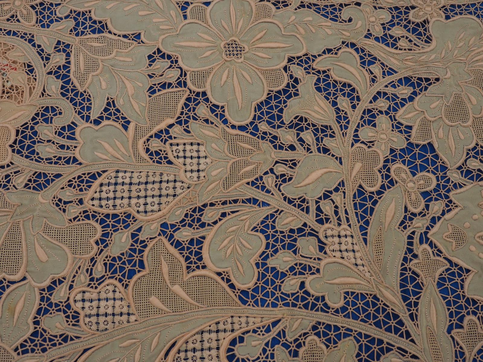 Cutwork and pulled fabric runner detail