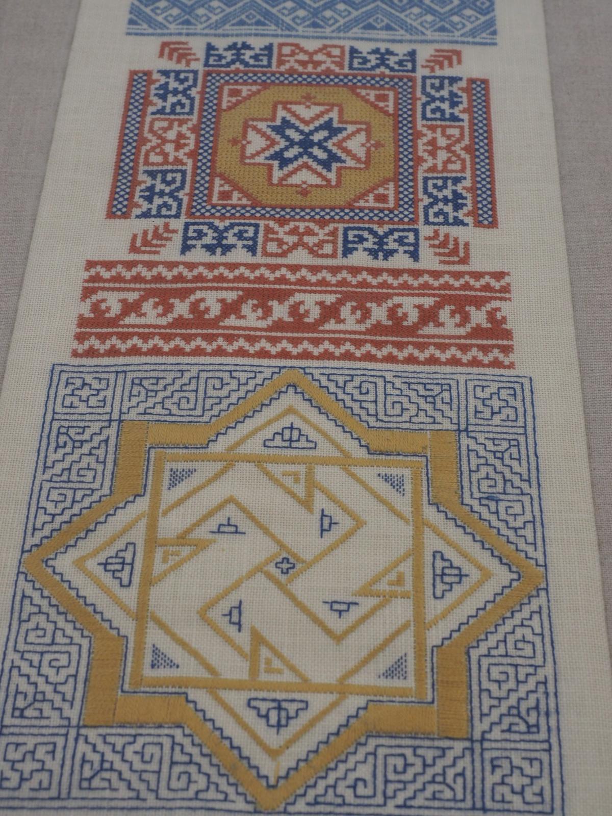 Embroidered sampler stitch detail