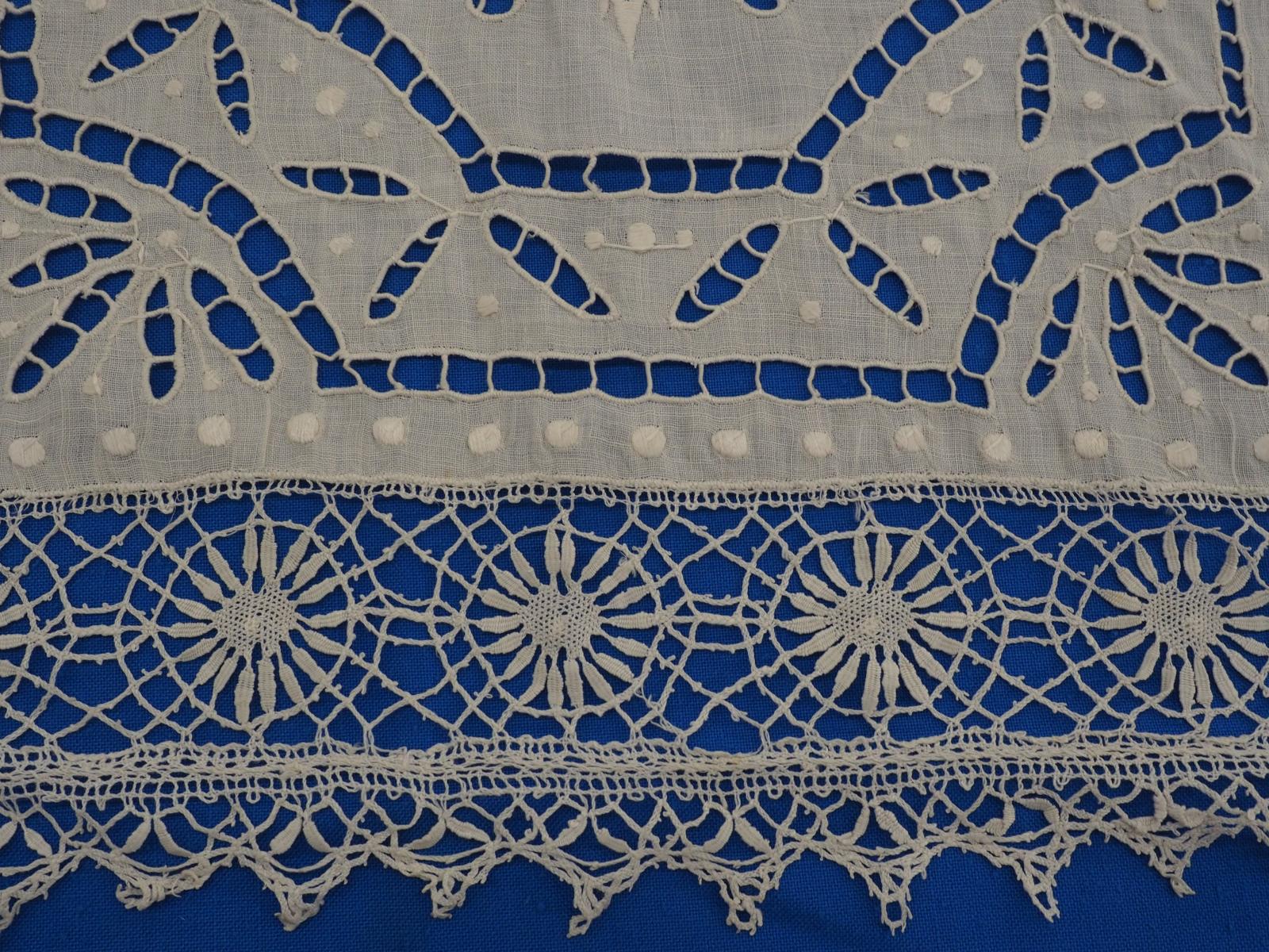 Cutwork and bobbin lace traycloth detail
