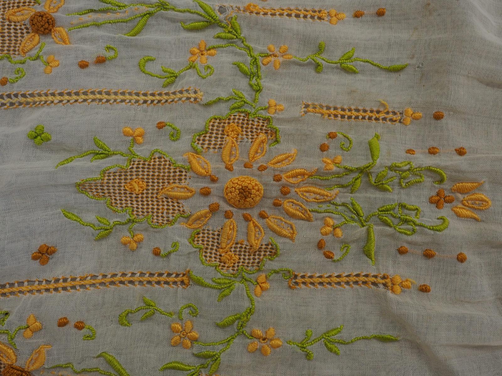 Smocked and embroidered dress detail