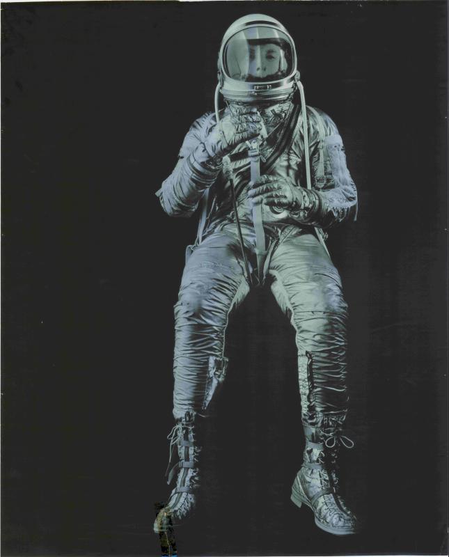 Poster of astronaut in Mercury Space suit produced by NASA as publicity material 