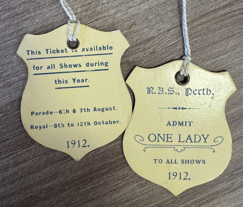 Two tickets for the Perth Royal Show from 1912