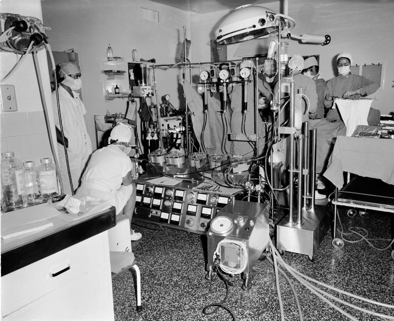 Cardio-pulmonary by-pass pump and oxygenator in use in RPH theatre c1970