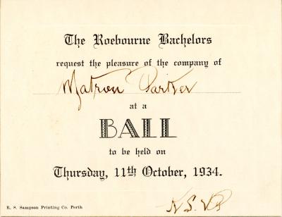 Invitation to the Roebourne Bachelors Ball 1934