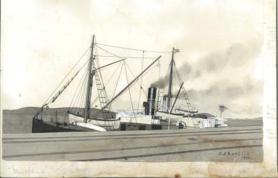SS MAITLAND {STEAMSHIP} TIED UP AT THE TOWN JETTY