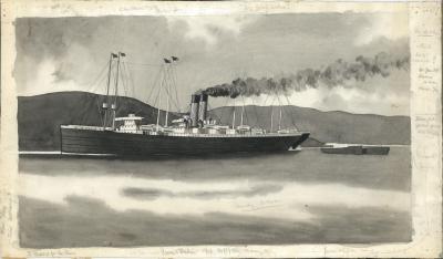 SS RUNIC RUN AGROUND ON SANDBAR & SS MEDIC {STEAMSHIPS} PULLING SHIP OFF